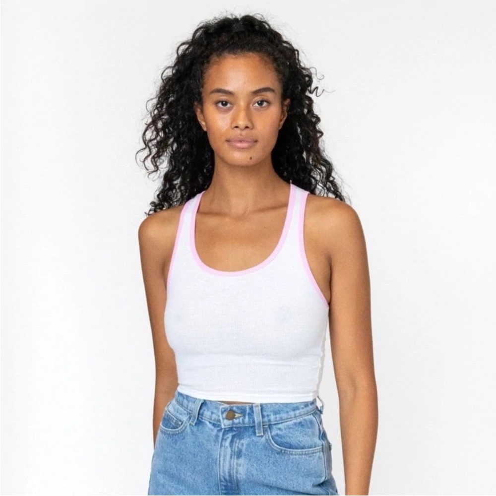 LAAP258 White/Baby Pink 2x1 Crop Tank